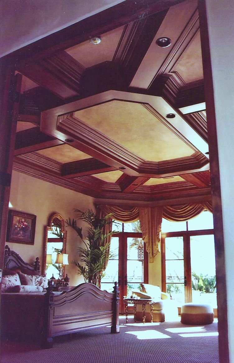 Architectural millwork featured in ceiling beams